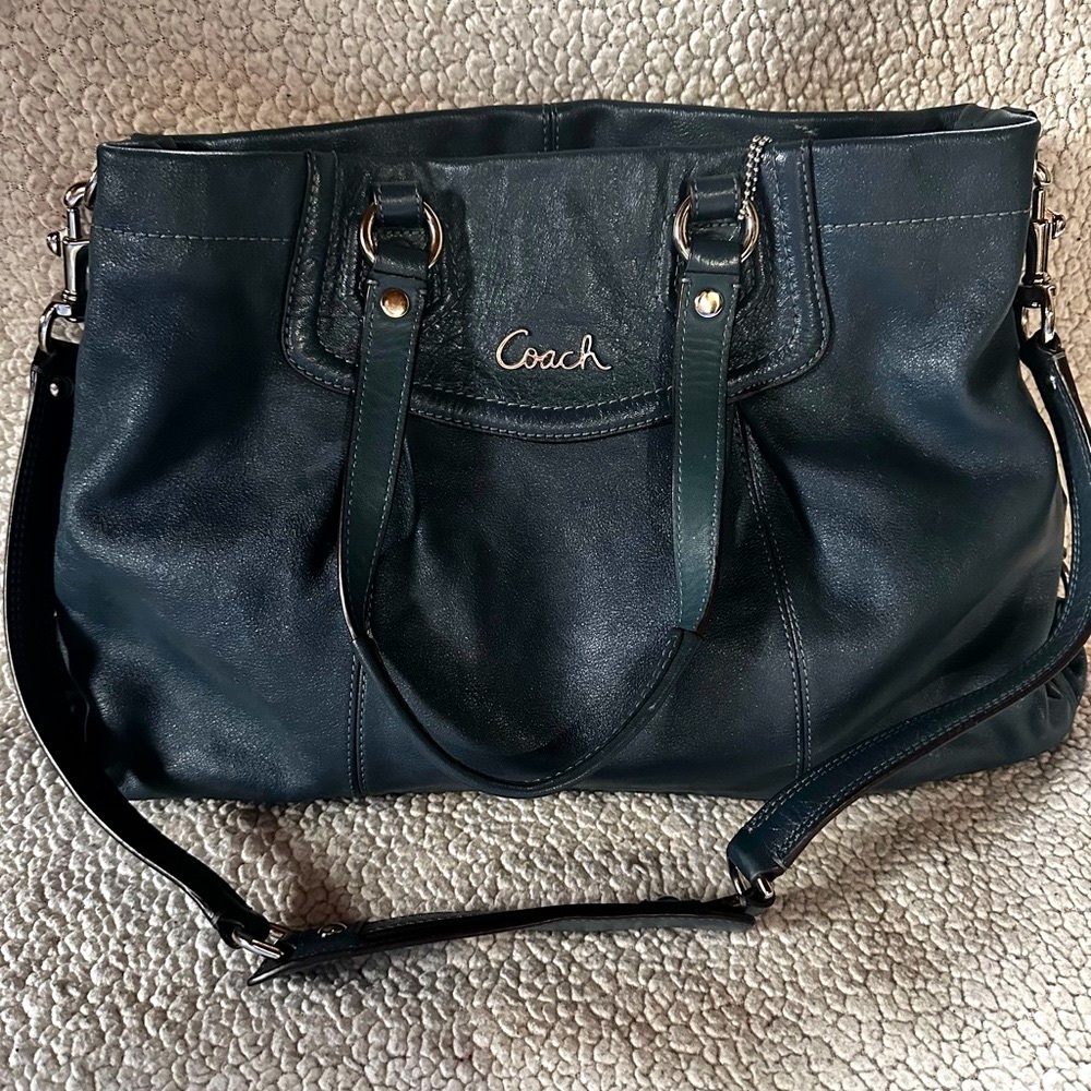 LIKE NEW Coach Teal Leather Shoulder Bag